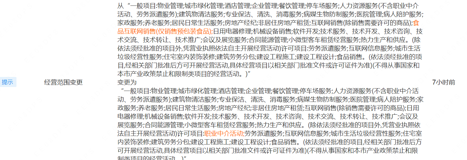 滿天星物業(yè)經(jīng)營(yíng)范圍新增職業(yè)中介活動(dòng)